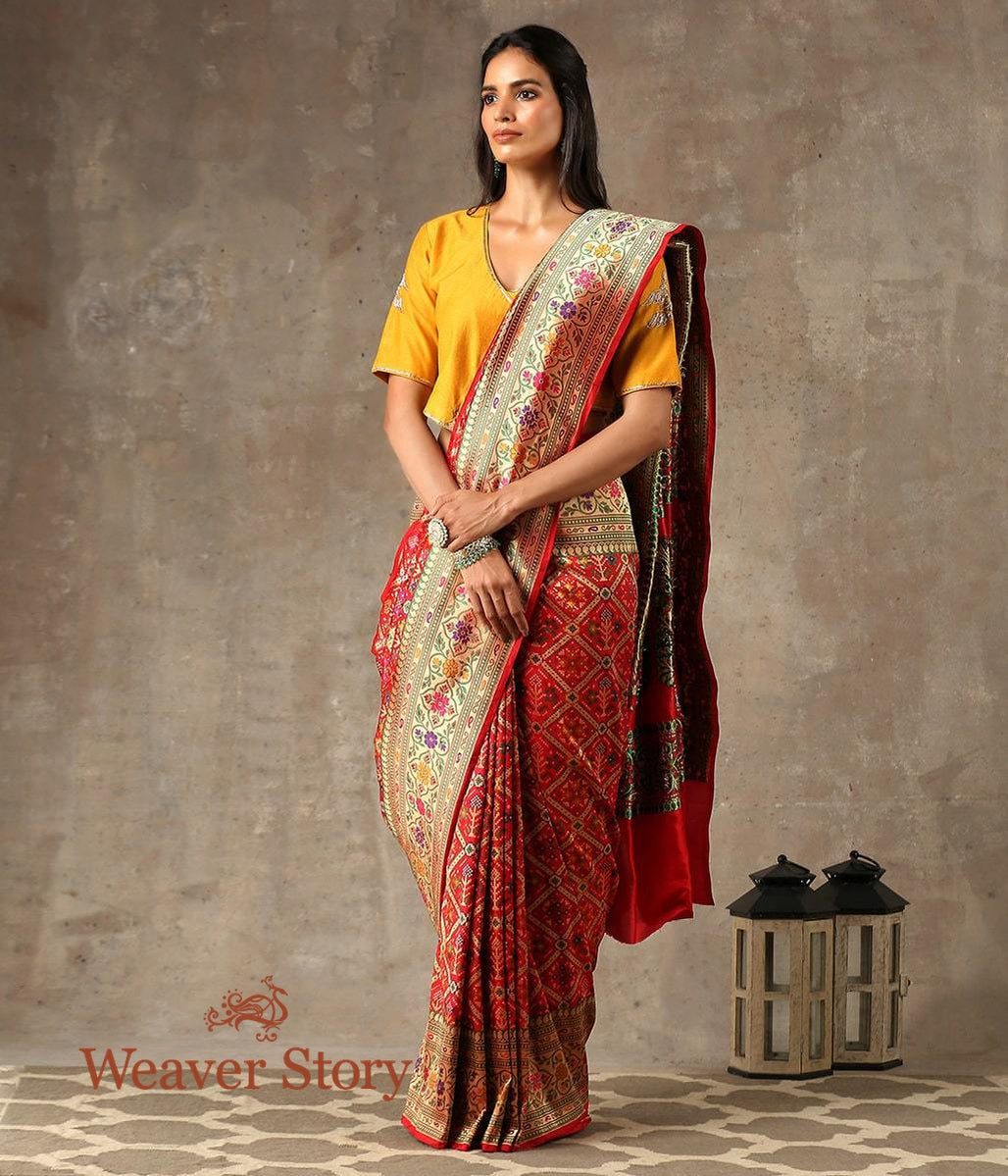 Handwoven_Red_Meenakari_Patola_Saree_with_Paithani_Inspired_Border_WeaverStory_02