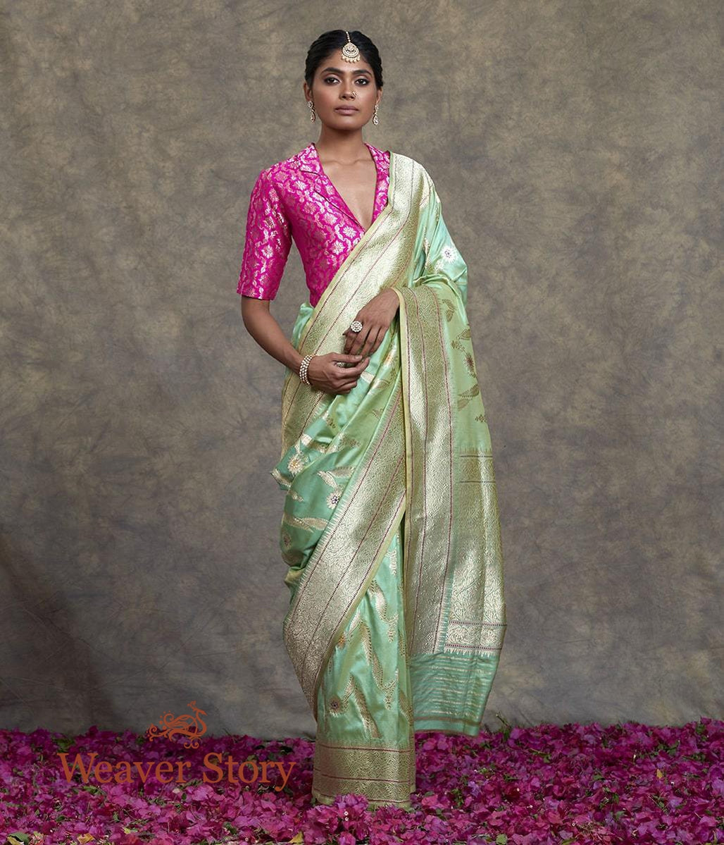 Handwoven_Sea_Green_Kadhwa_Jangla_Saree_with_Meenakari_WeaverStory_02