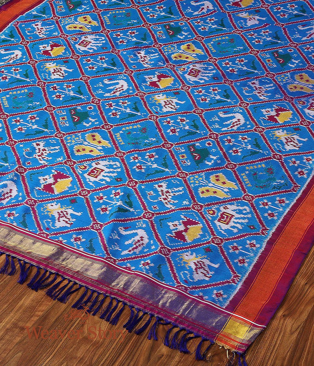 Handloom_Blue_Patola_Dupatta_with_Red_Zari_Border_WeaverStory_02