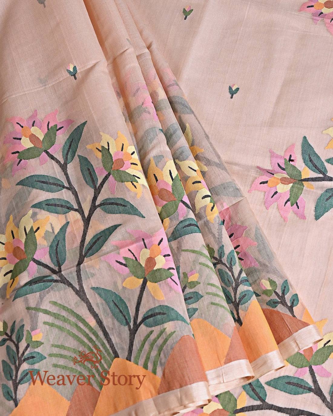 Handwoven_Soft_Brown_Silk_Muslin_Jamdani_Saree_with_Floral_Pallu_WeaverStory_02