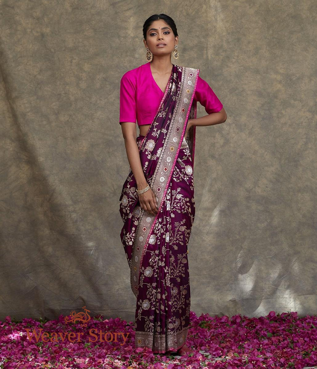 Handwoven_Wine_Dual_Tone_Kadhwa_Jangla_Saree_with_Zari_Meenakari_Border_WeaverStory_02