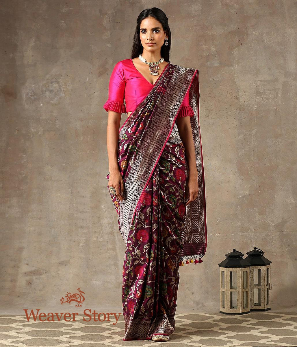 Handwoven_Wine_Meenakari_Banarasi_Saree_with_Floral_Jaal_WeaverStory_02