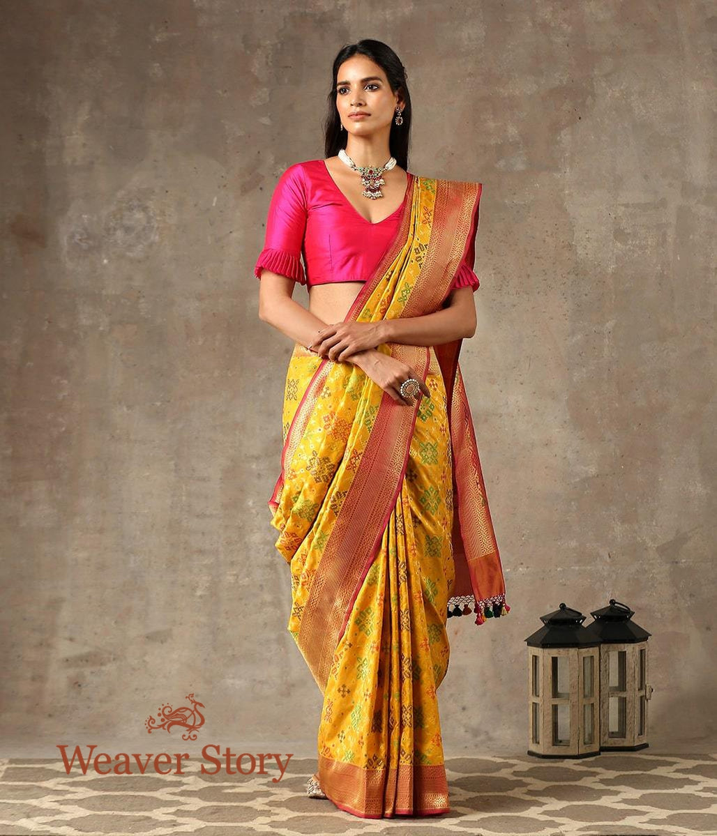 Handwoven_Yellow_Banarasi_Patola_Saree_with_Meenakari_WeaverStory_02