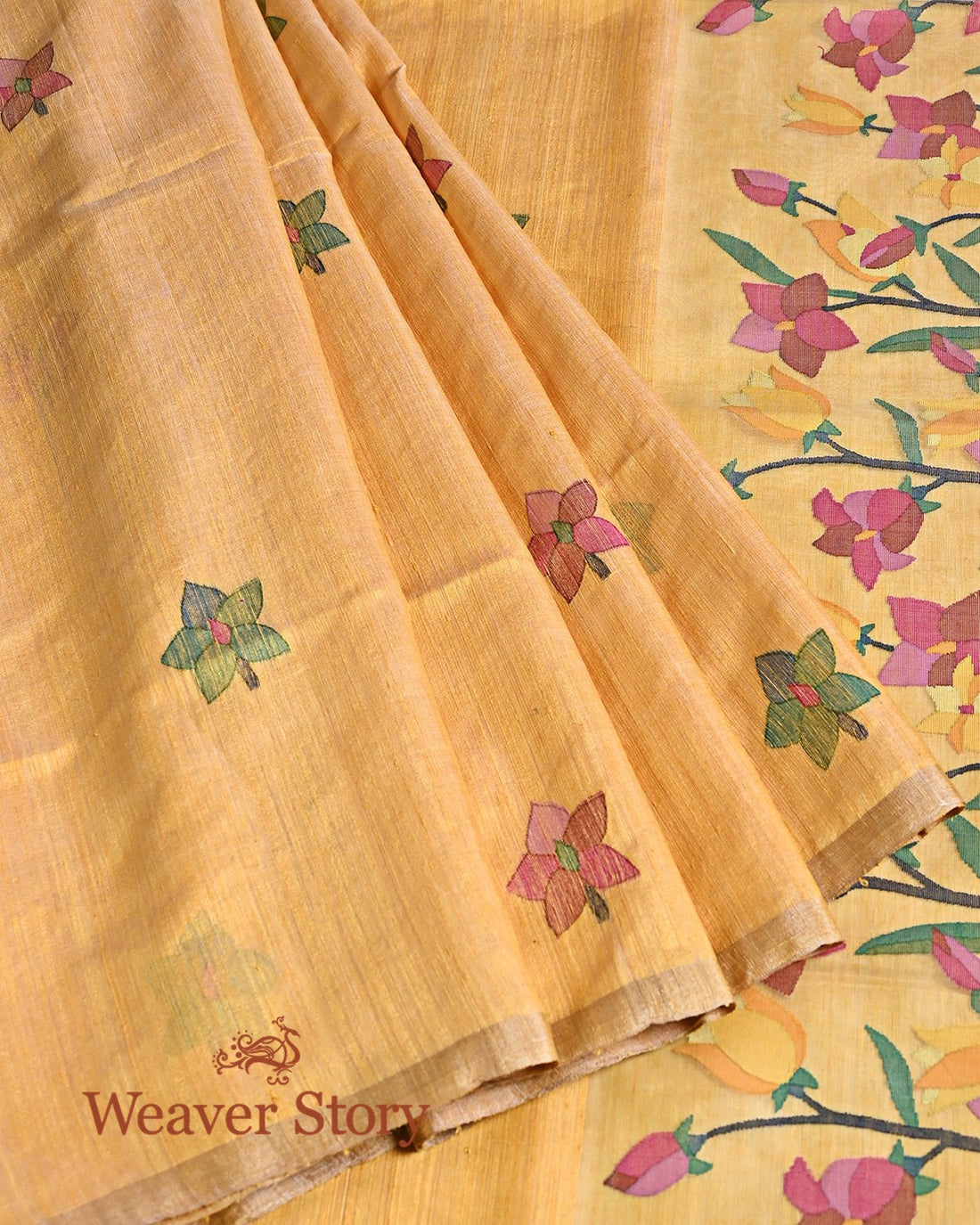 Handwoven_Yellow_Matka_Silk_Jamdani_Saree_WeaverStory_02