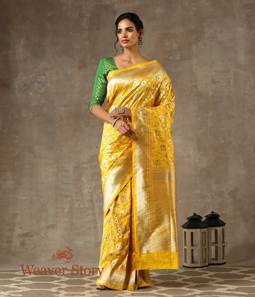 Handloom_Yellow_Cutwork_Banarasi_Saree_with_Meenakari_and_Jangla_Design_and_Brocade_Blouse._WeaverStory_02