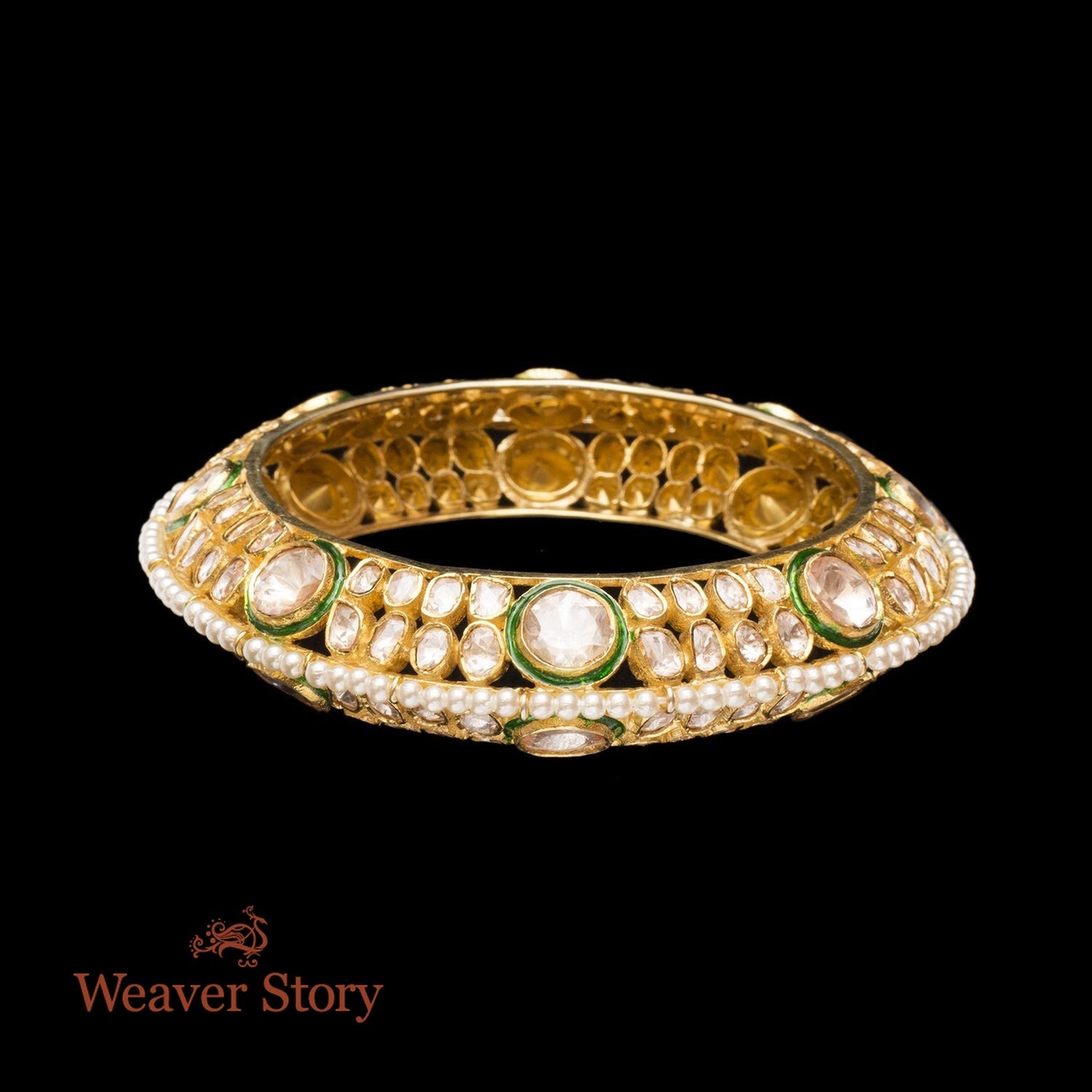 Rabab_Bangle_with_Moissanite_Polki_Crafted_in_Pure_Silver_WeaverStory_02