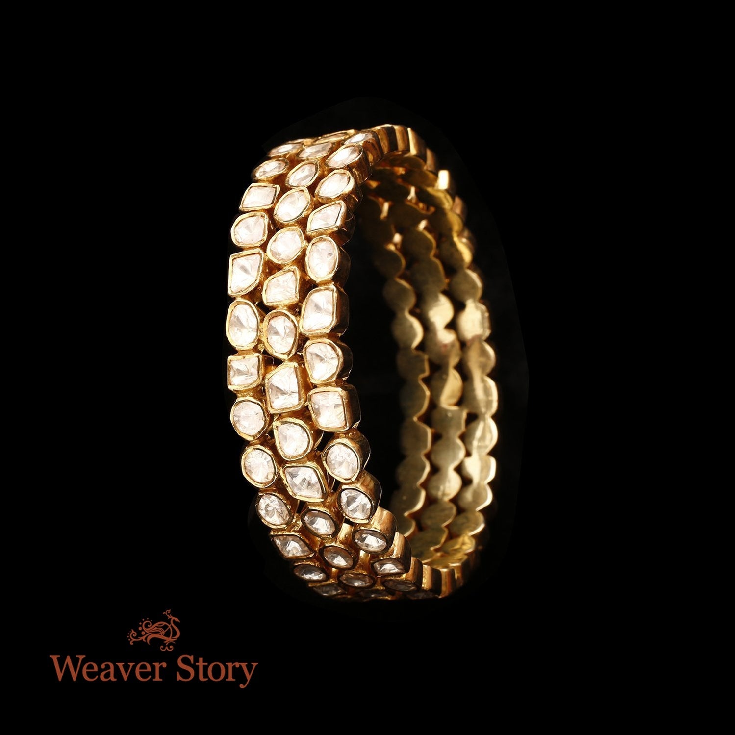 Teenkali_Bangle_with_Moissanite_Polki_Crafted_in_Pure_Silver_WeaverStory_02