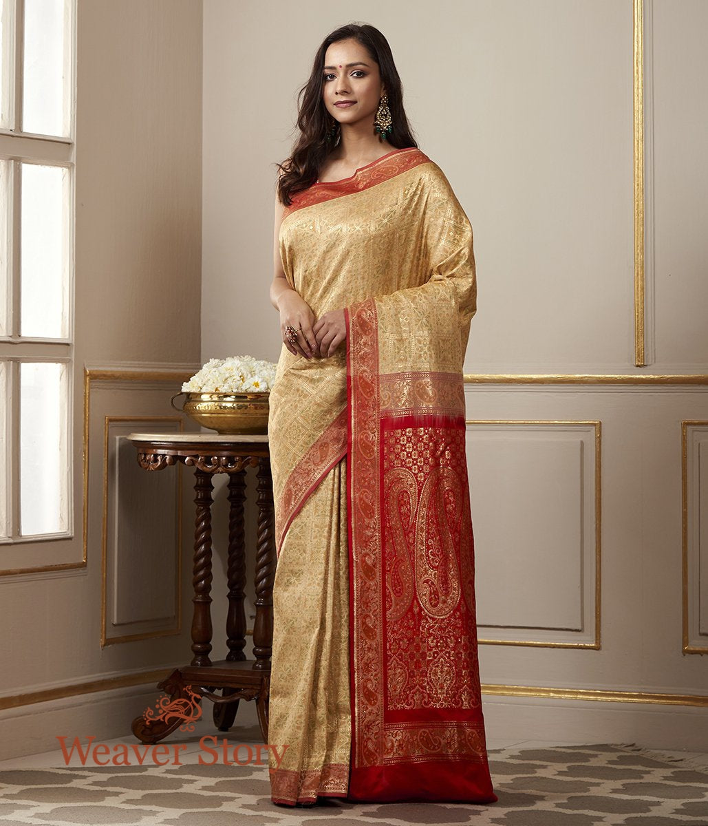 Handwoven_Beige_and_Red_Katan_Silk_Gharchola_Saree_WeaverStory_02