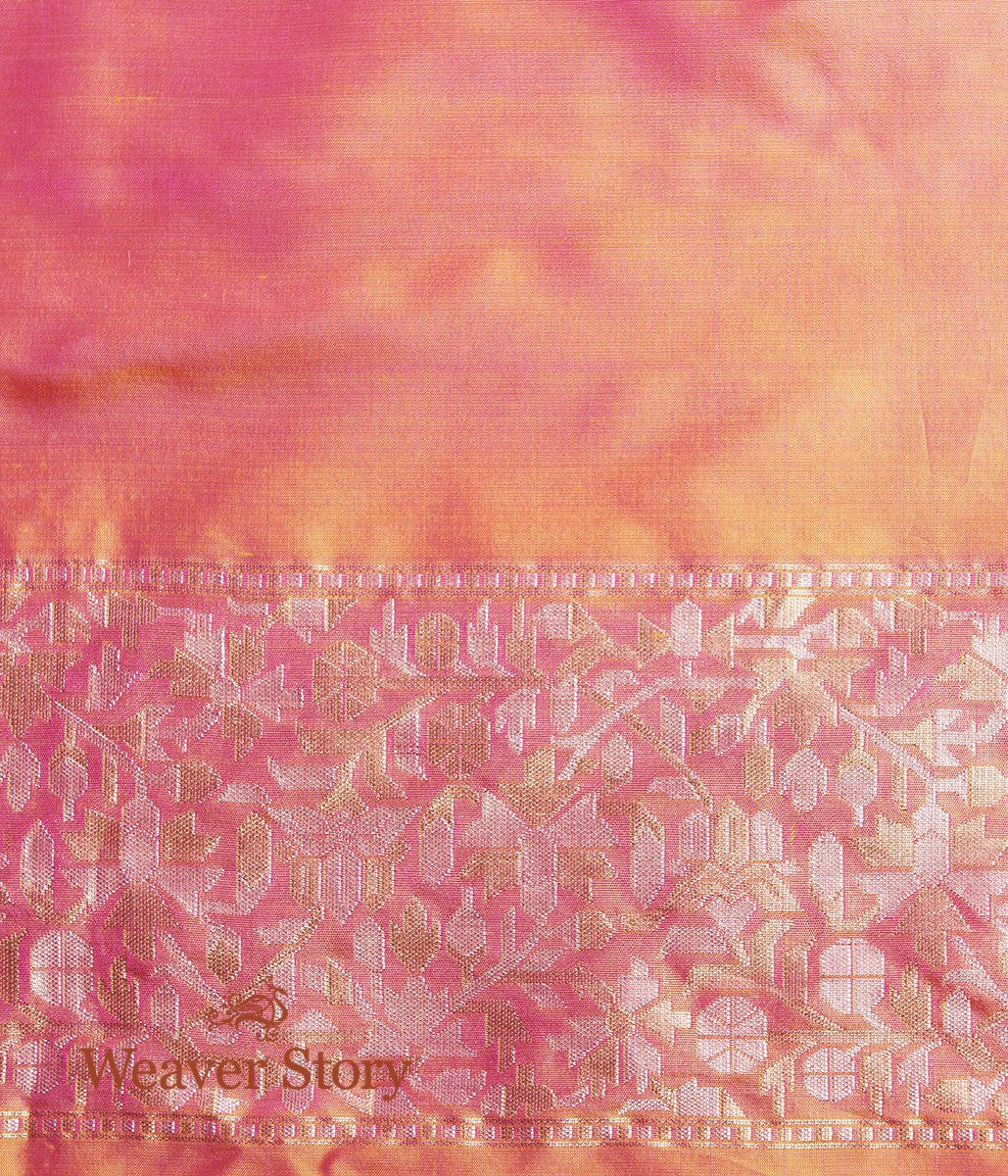 Handwoven_Yellow_Banarasi_Tanchoi_Saree_with_Kadhwa_Border_In_Pink_with_Woven_Leaf_Motifs_WeaverStory_05