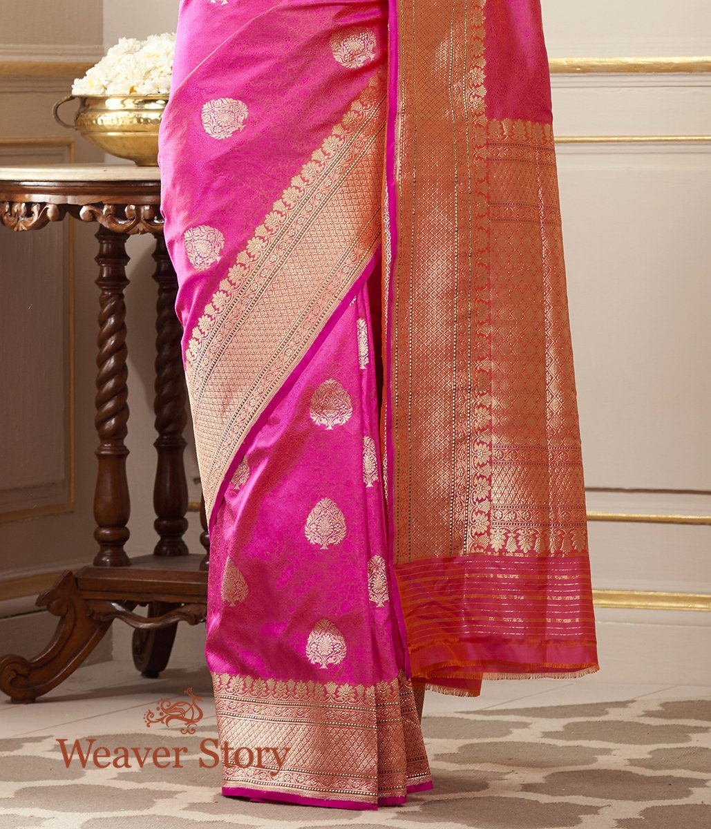 Handloom_Hot_Pink_Banarasi_Tanchoi_Saree_with_Kadhwa_Booti_WeaverStory_04