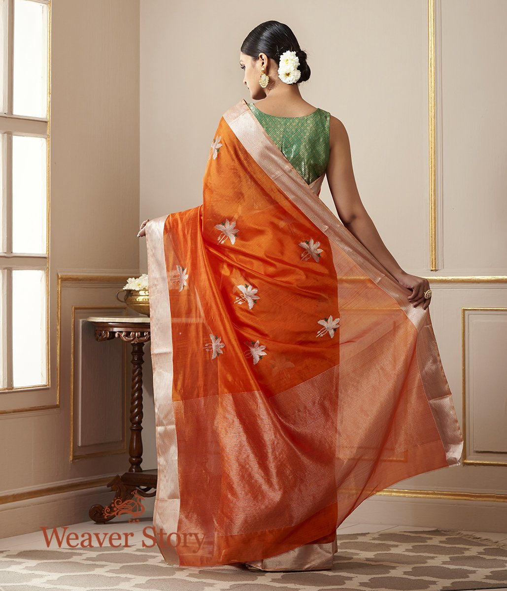 Handwoven_Orange_Chanderi_Silk_Saree_with_Birds_on_a_Tree_WeaverStory_03