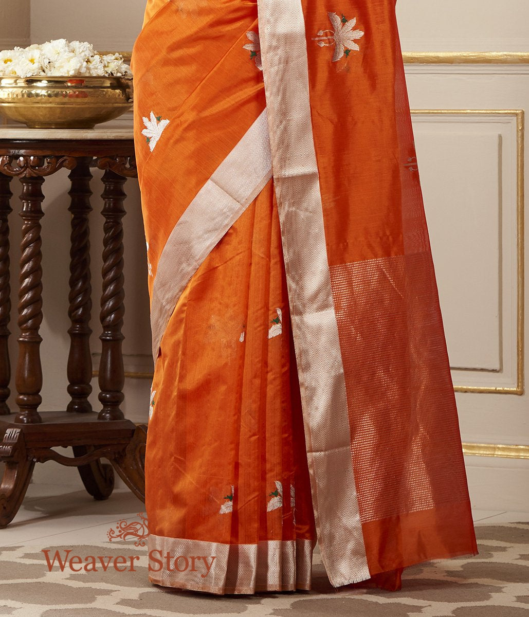 Handwoven_Orange_Chanderi_Silk_Saree_with_Birds_on_a_Tree_WeaverStory_04