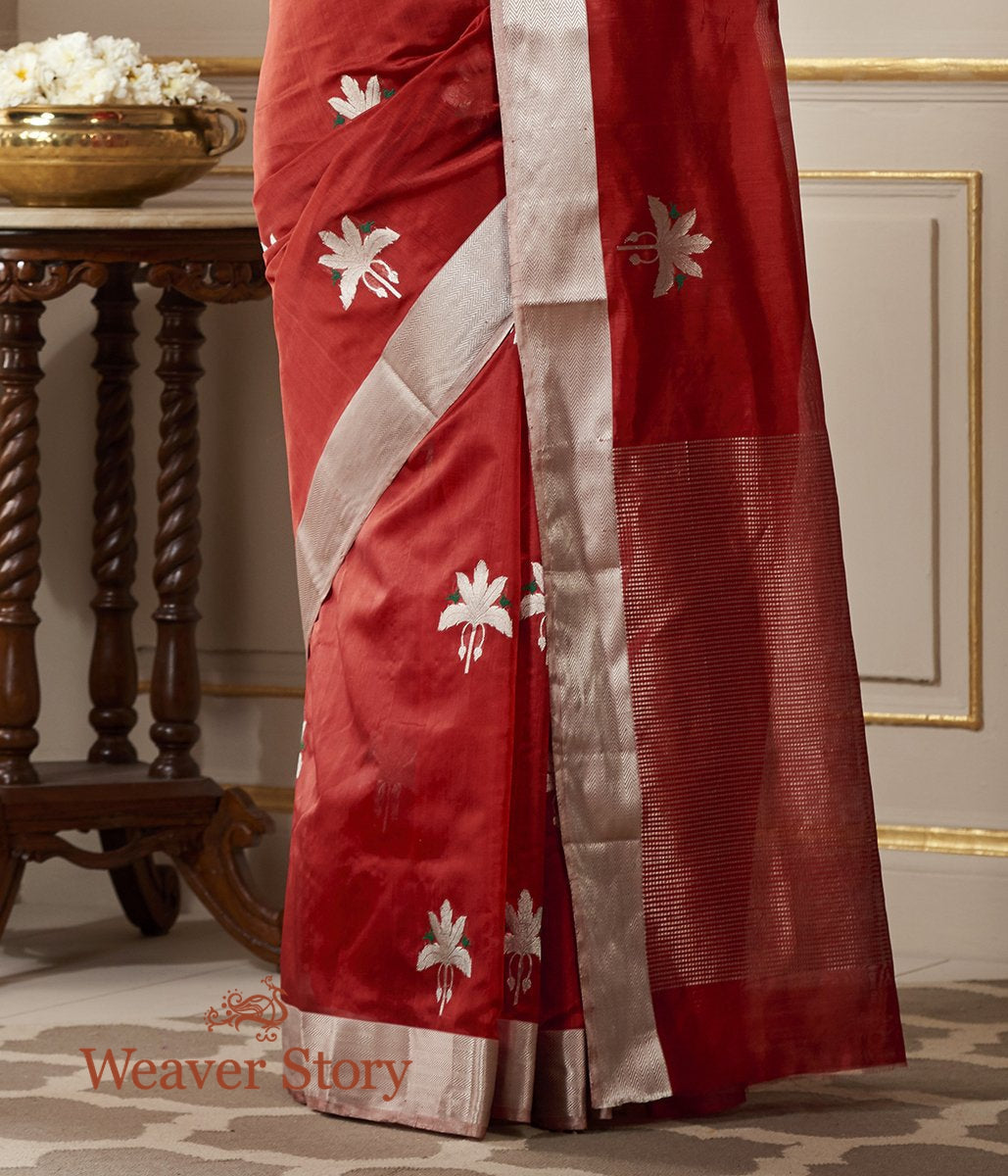 Handloom_Brick_Red_Chanderi_Silk_Saree_with_Birds_on_a_Tree_WeaverStory_04