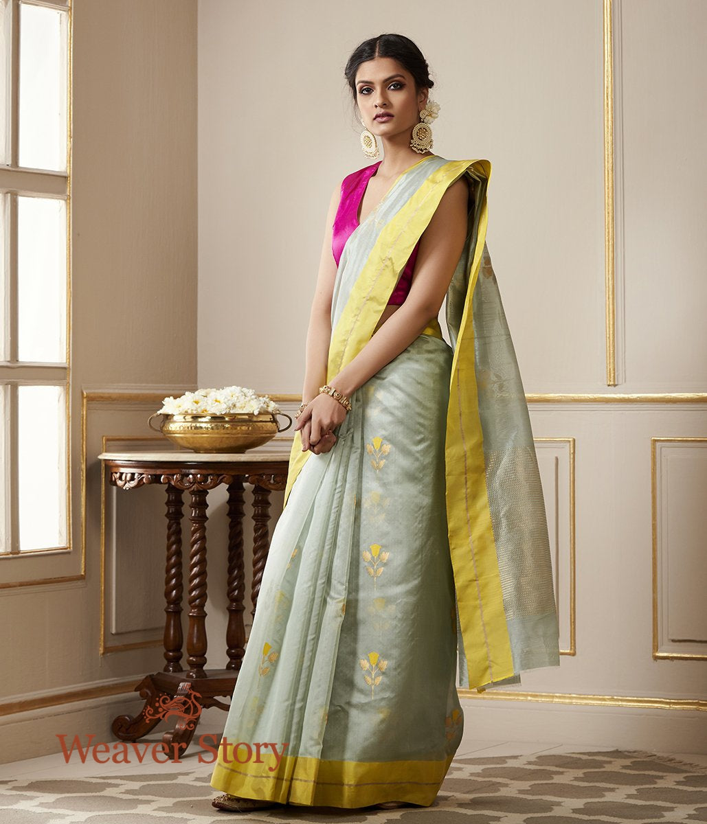 Handloom_Duck_Egg_Blue_Chanderi_Silk_Saree_with_Yellow_Mushroo_Borders_WeaverStory_02