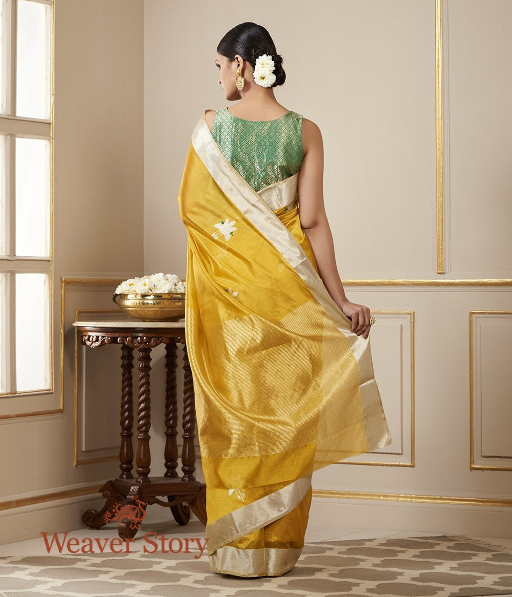 Handloom_Turmeric_Yellow_Chanderi_Silk_Saree_with_Birds_on_a_Tree_WeaverStory_03
