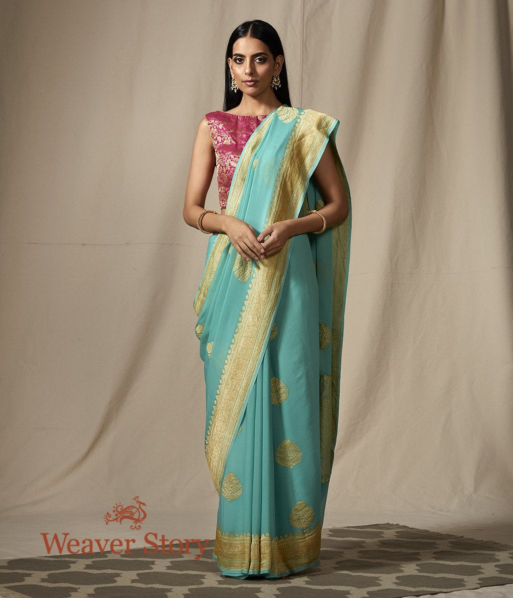 Handloom_Sea_Green_Banarasi_Georgette_Saree_with_Kadhwa_Boota_WeaverStory_02