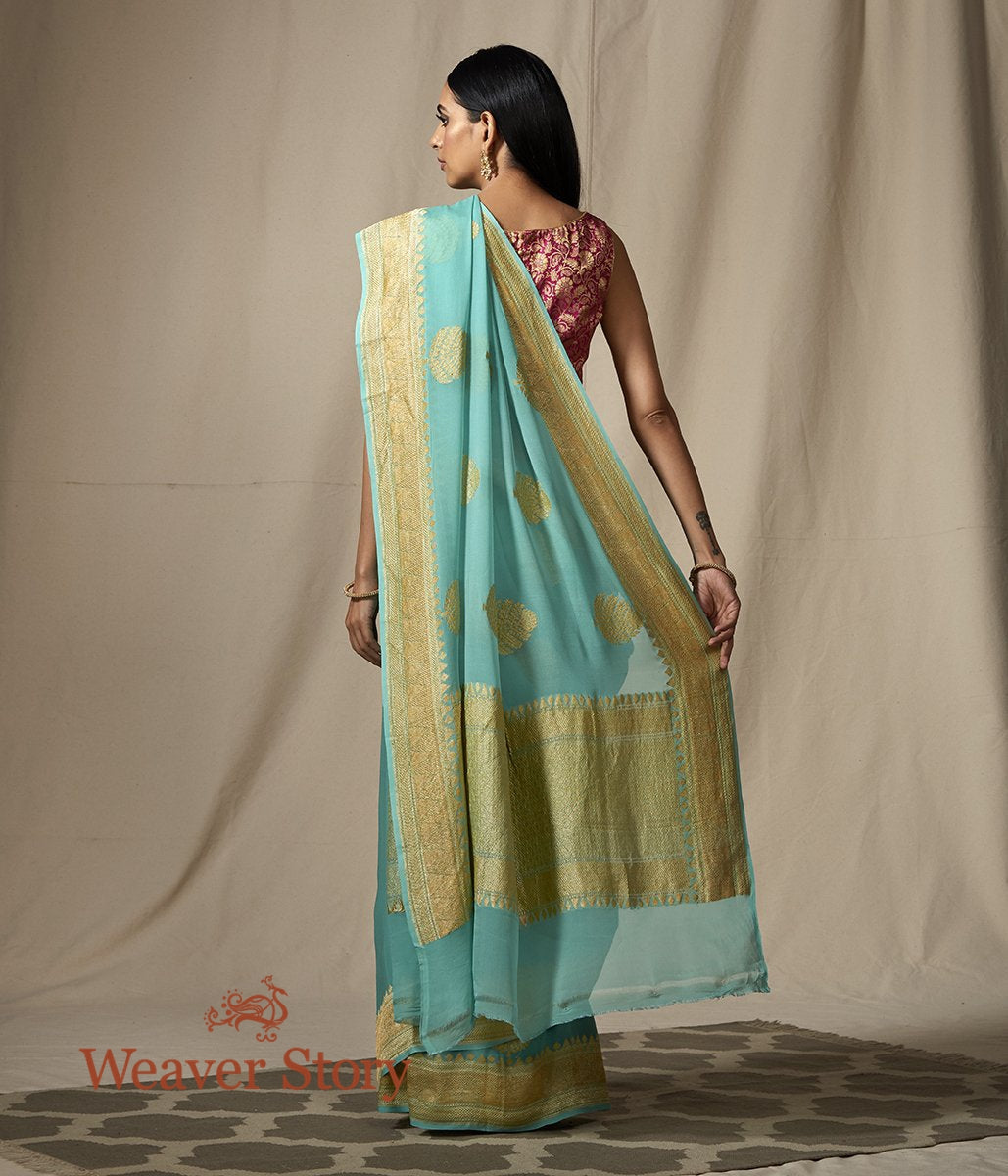 Handloom_Sea_Green_Banarasi_Georgette_Saree_with_Kadhwa_Boota_WeaverStory_03