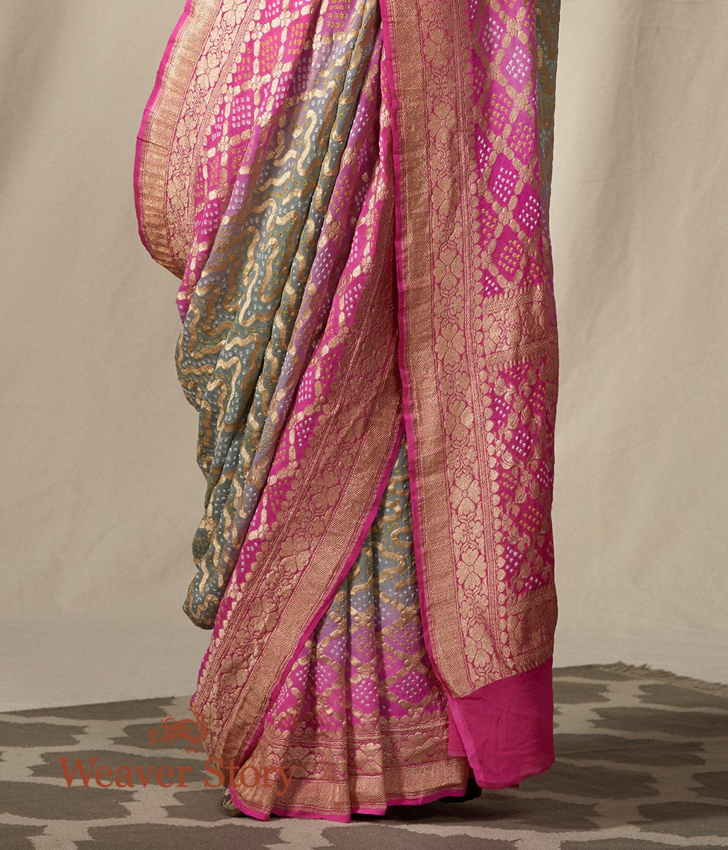 Handwoven_Banarasi_Bandhej_Saree_in_Grey_and_Pink_ombre_dye_WeaverStory_04