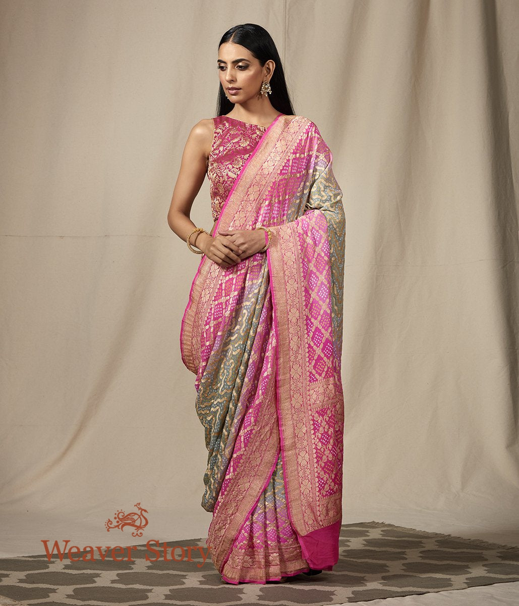 Handwoven_Banarasi_Bandhej_Saree_in_Grey_and_Pink_ombre_dye_WeaverStory_02