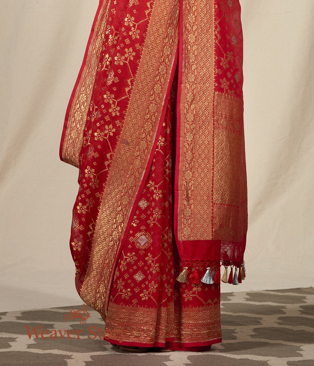 Handwoven_Red_Banarasi_Georgette_Patola_Saree_WeaverStory_04