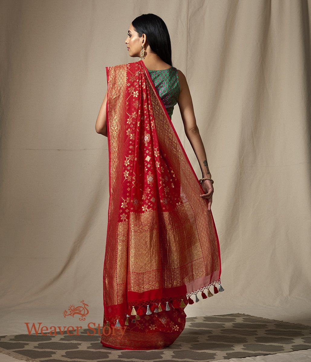 Handwoven_Red_Banarasi_Georgette_Patola_Saree_WeaverStory_03