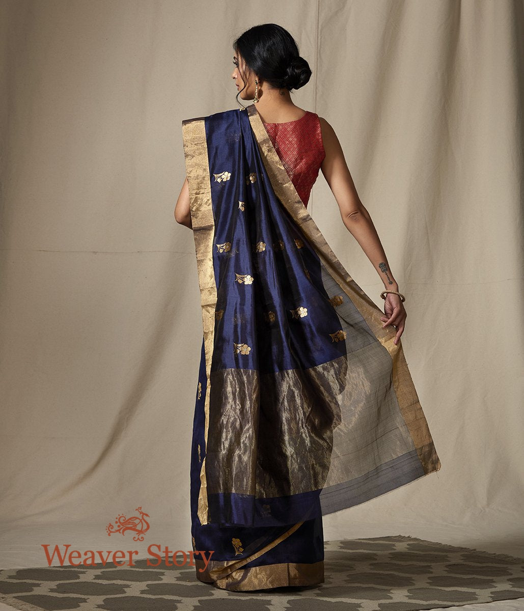 Handwoven_Blue_Chanderi_Silk_Saree_with_Gold_Zari_Floral_Motifs_WeaverStory_03