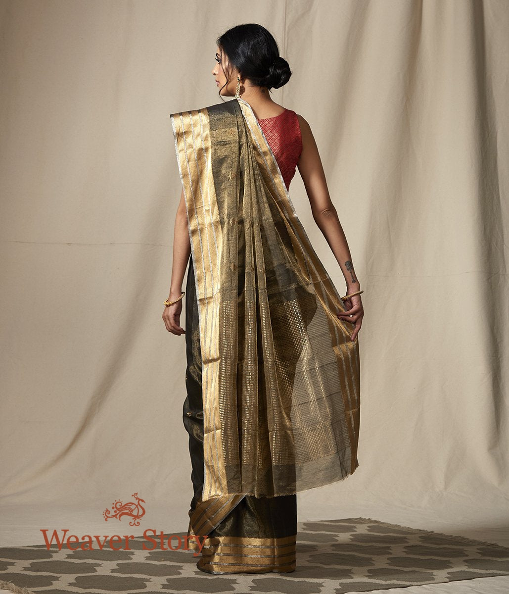 Handwoven_Black_and_Gold_Chanderi_Silk_Tissue_Saree_with_Gold_Zari_Floral_Motifs_WeaverStory_03