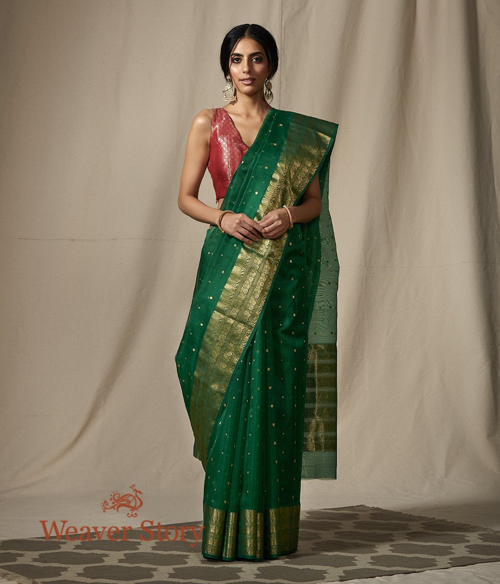 Handwoven_Green_Silk_Organza_Saree_Woven_in_Chanderi_WeaverStory_02