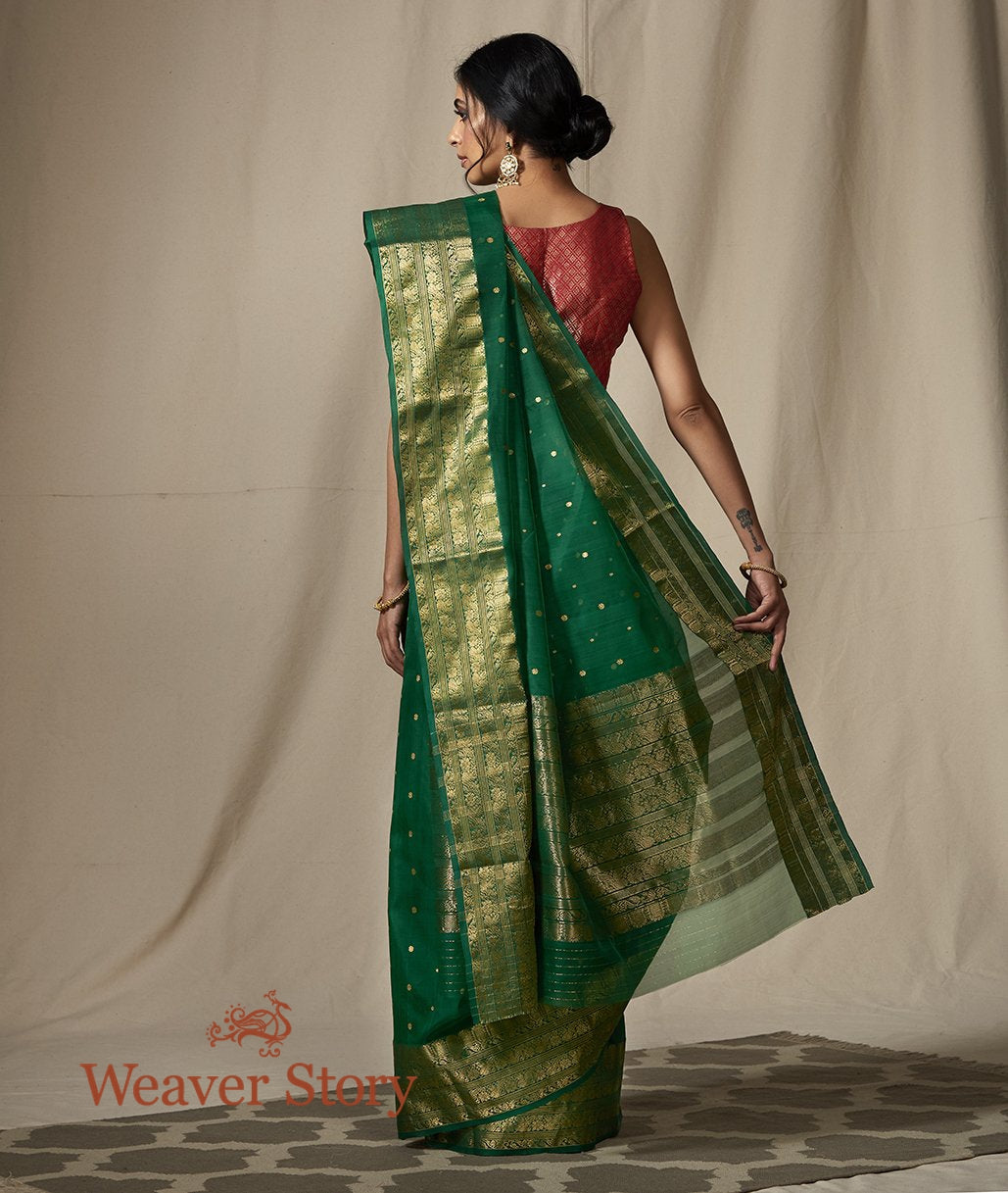 Handwoven_Green_Silk_Organza_Saree_Woven_in_Chanderi_WeaverStory_03