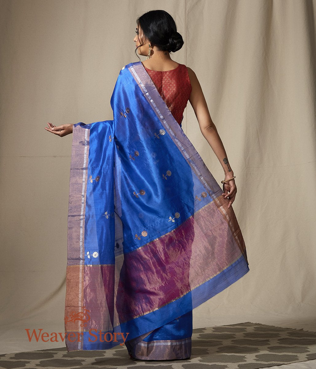 Handwoven_Blue_Chanderi_Silk_Saree_with_Gold_Flower_Motifs_WeaverStory_03