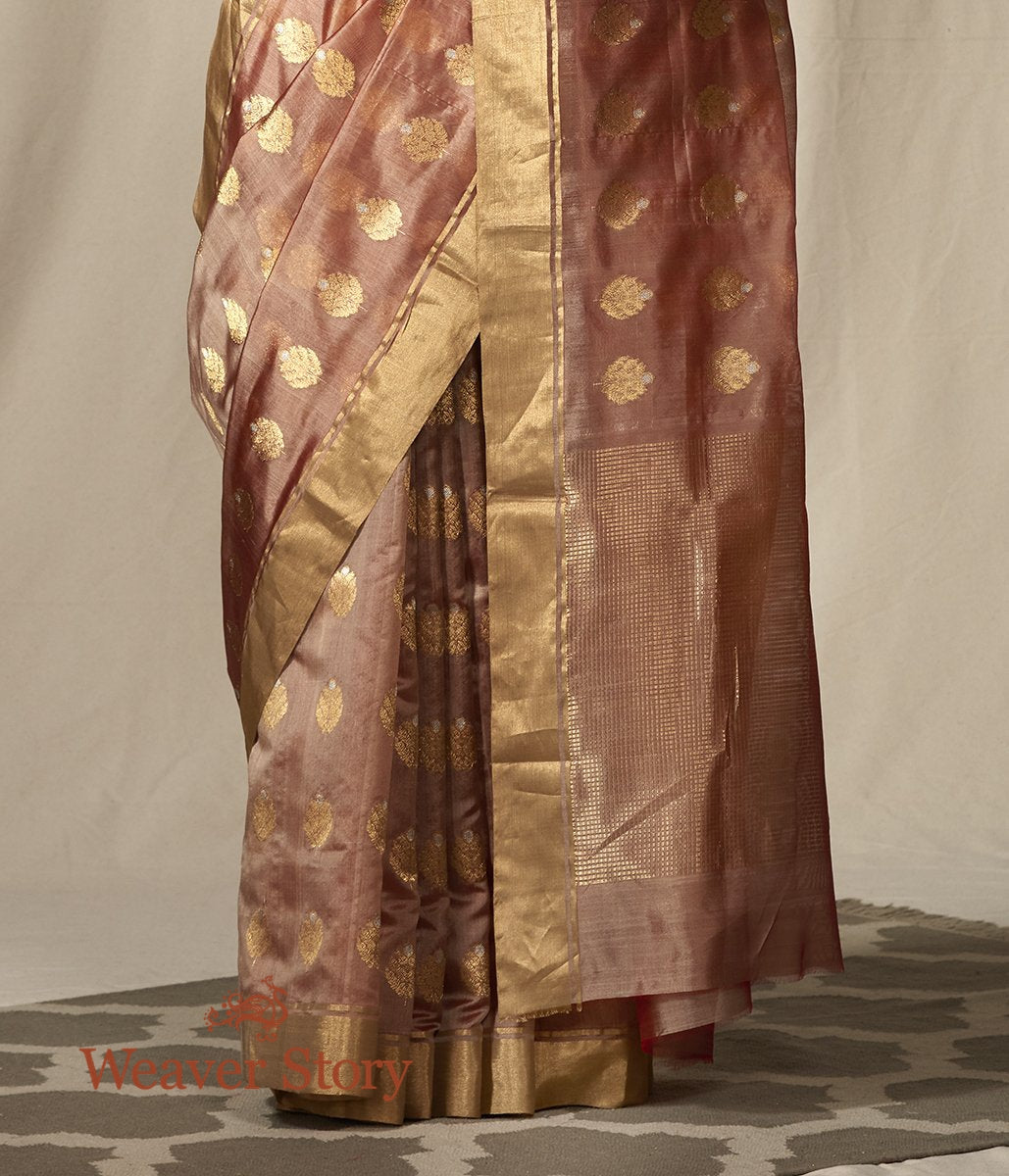 Old_Rose_chanderi_silk_saree_with_gold_zari_boota_with_meenakari_WeaverStory_04