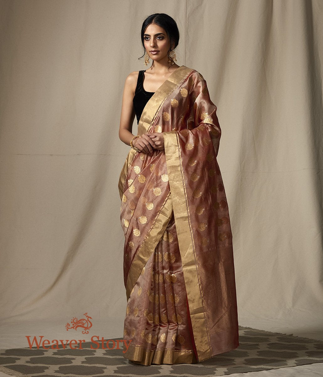 Old_Rose_chanderi_silk_saree_with_gold_zari_boota_with_meenakari_WeaverStory_02