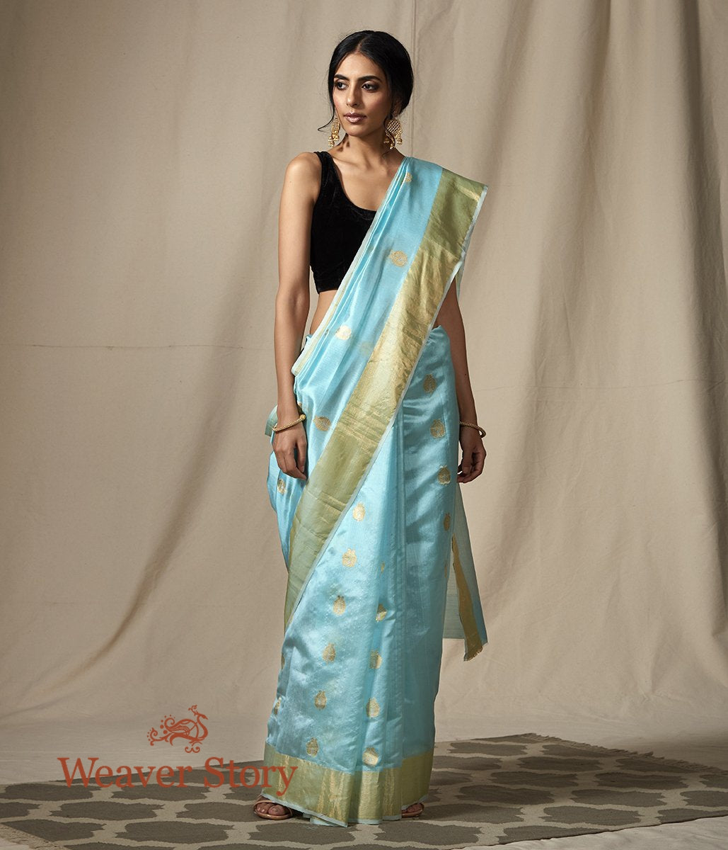 Sky_Blue_chanderi_silk_saree_with_gold_zari_boota_with_meenakari_WeaverStory_02