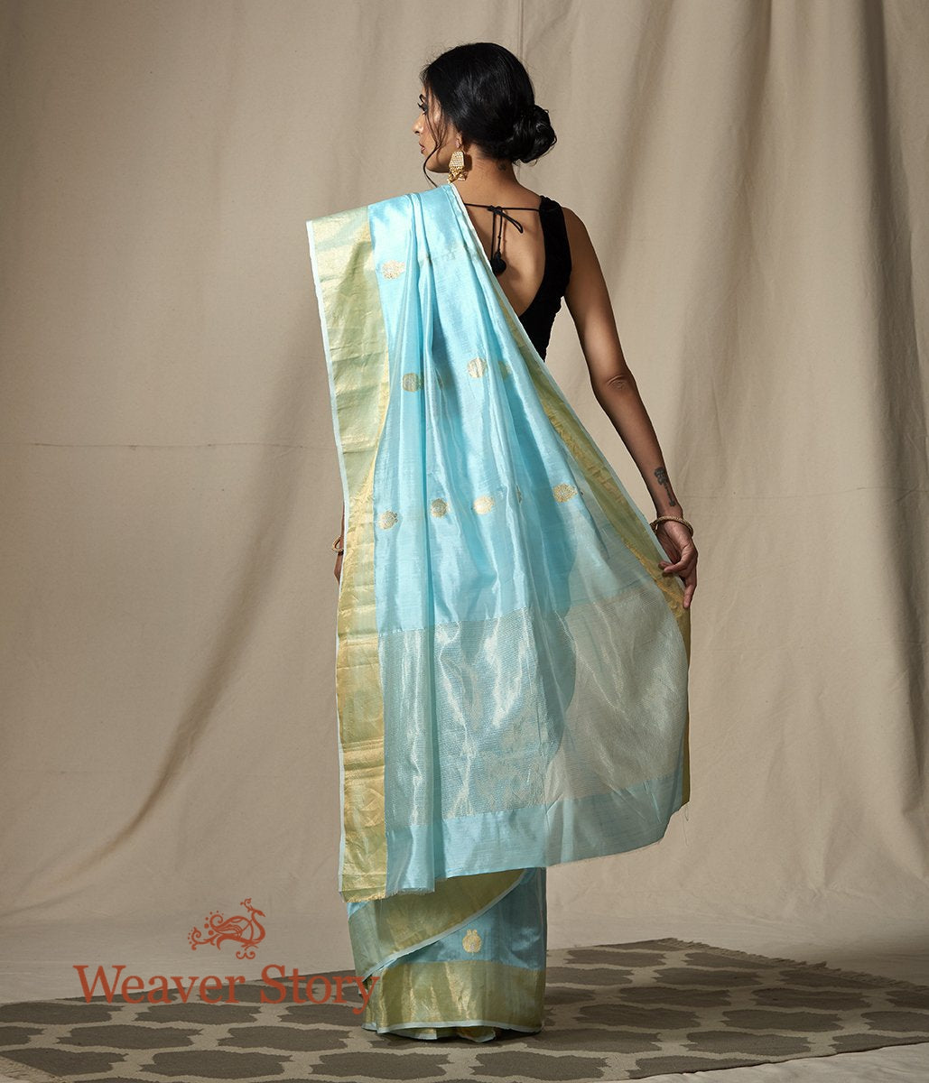 Sky_Blue_chanderi_silk_saree_with_gold_zari_boota_with_meenakari_WeaverStory_03