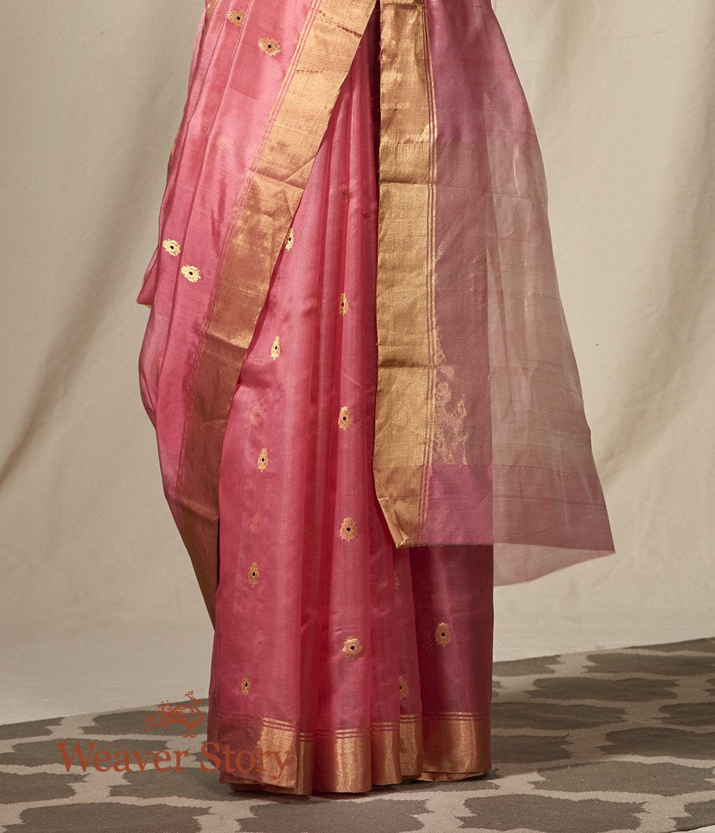 Rose_Pink_chanderi_silk_saree_with_gold_zari_boota_with_meenakari_WeaverStory_04