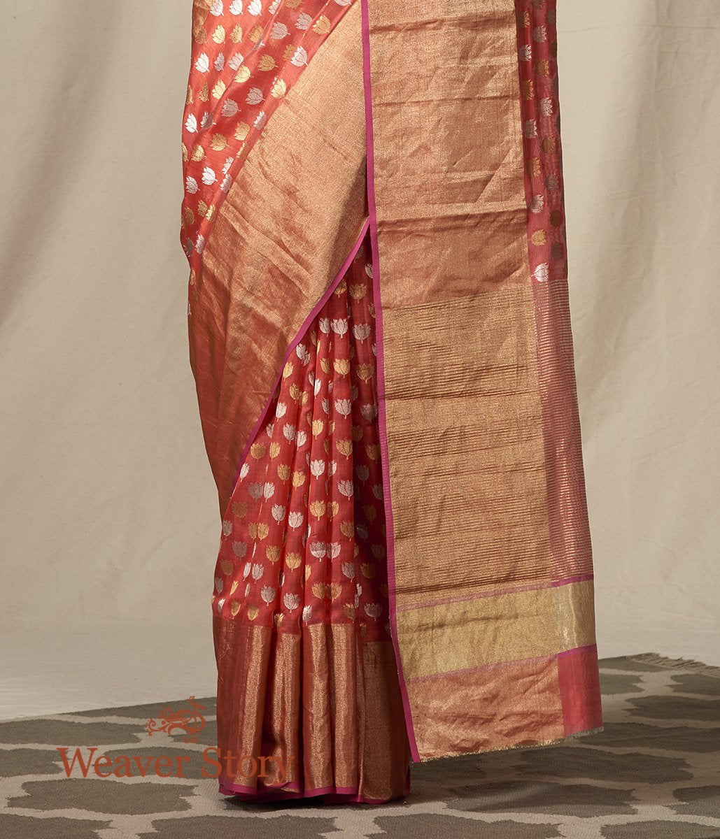 Orange_Chanderi_Silk_Saree_with_Gold_and_Silver_Zari_Boota_WeaverStory_04