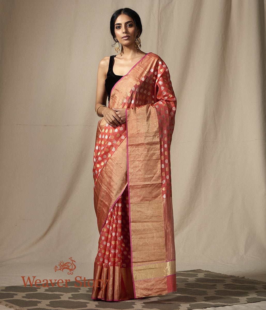 Orange_Chanderi_Silk_Saree_with_Gold_and_Silver_Zari_Boota_WeaverStory_02