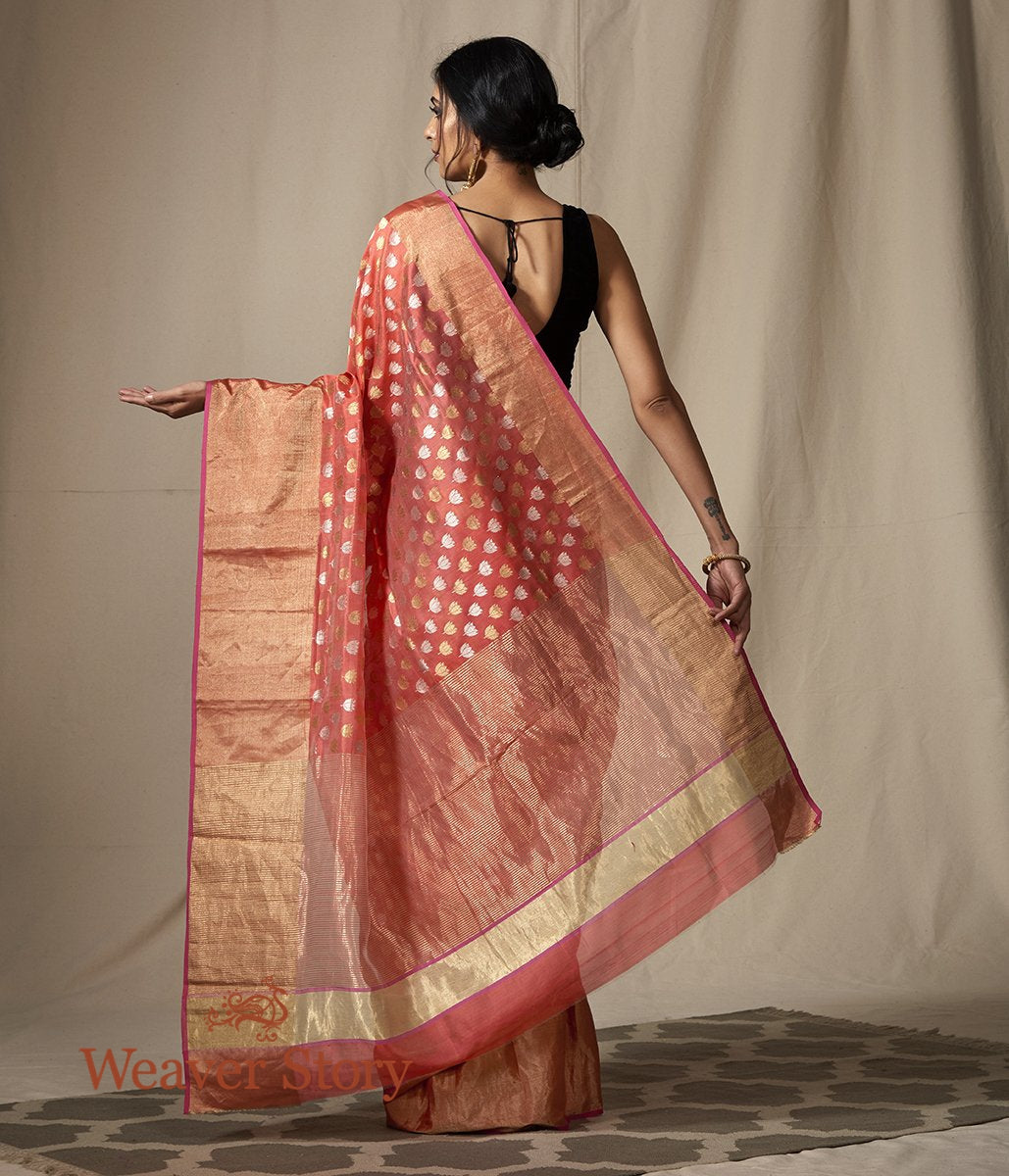 Orange_Chanderi_Silk_Saree_with_Gold_and_Silver_Zari_Boota_WeaverStory_03