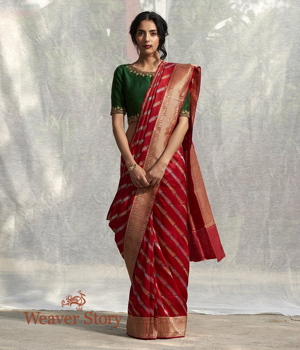 Handloom_Red_Silk_Saree_with_Diagonally_Woven_Meenakari_Bel_WeaverStory_02