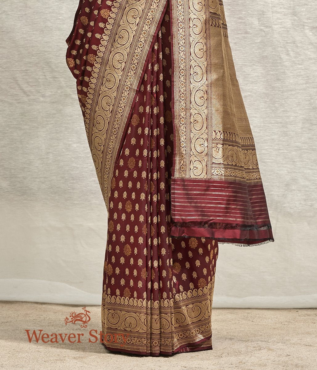 Handwoven_Wine_Banarasi_Saree_with_Kadhwa_Booti_and_Beldaar_Border_WeaverStory_04