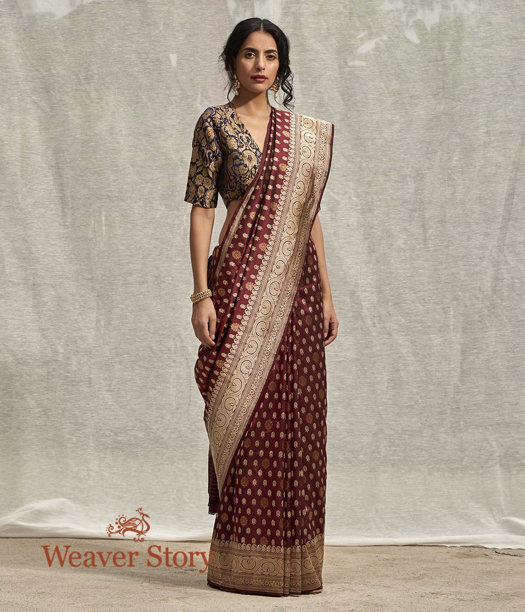 Handwoven_Wine_Banarasi_Saree_with_Kadhwa_Booti_and_Beldaar_Border_WeaverStory_02