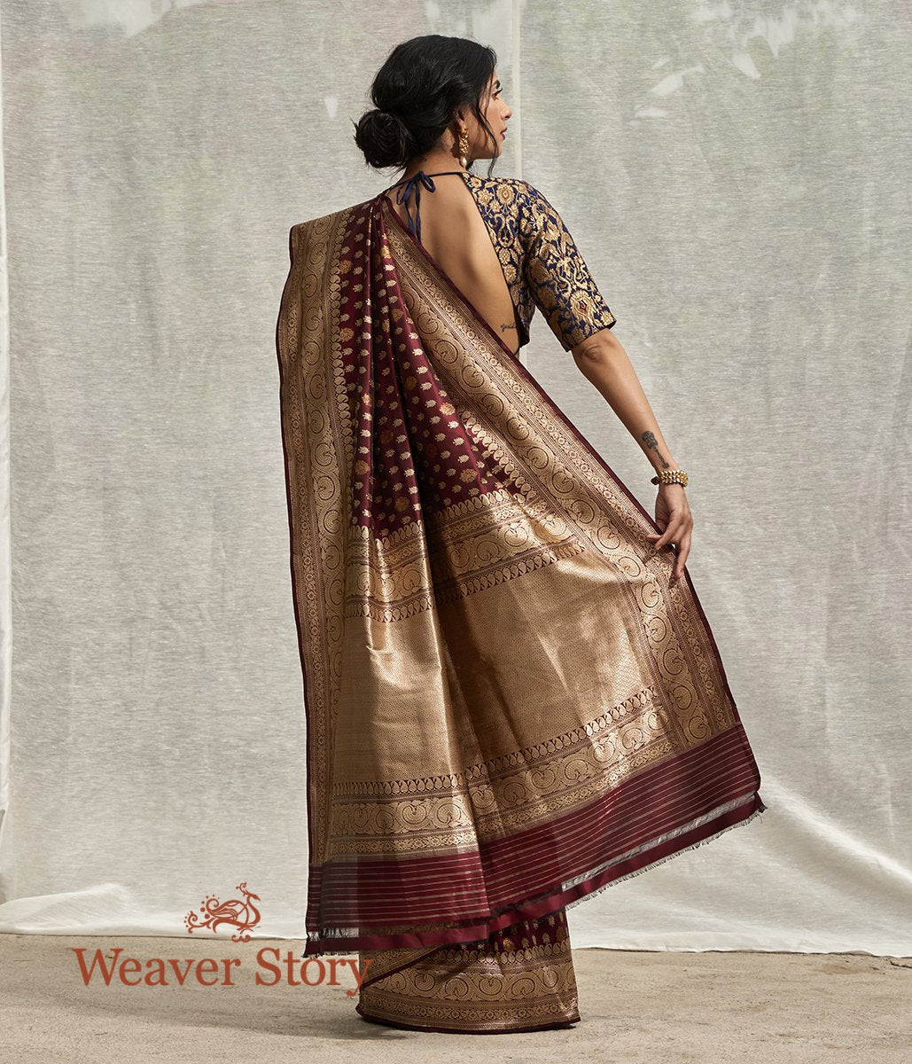 Handwoven_Wine_Banarasi_Saree_with_Kadhwa_Booti_and_Beldaar_Border_WeaverStory_03