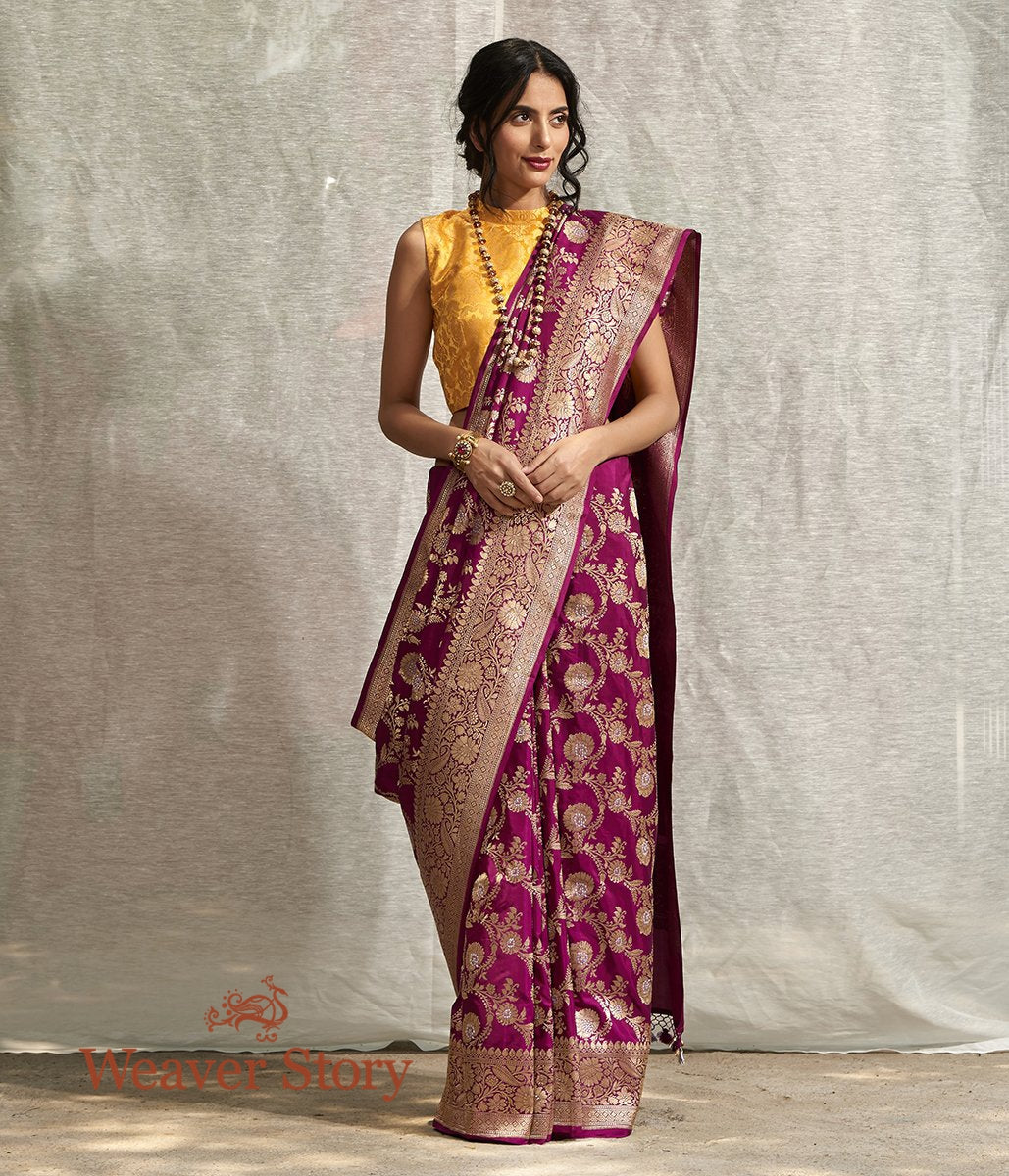 Handwoven_Wine_Kadhwa_Banarasi_Jangla_with_Floral_Weave_WeaverStory_02