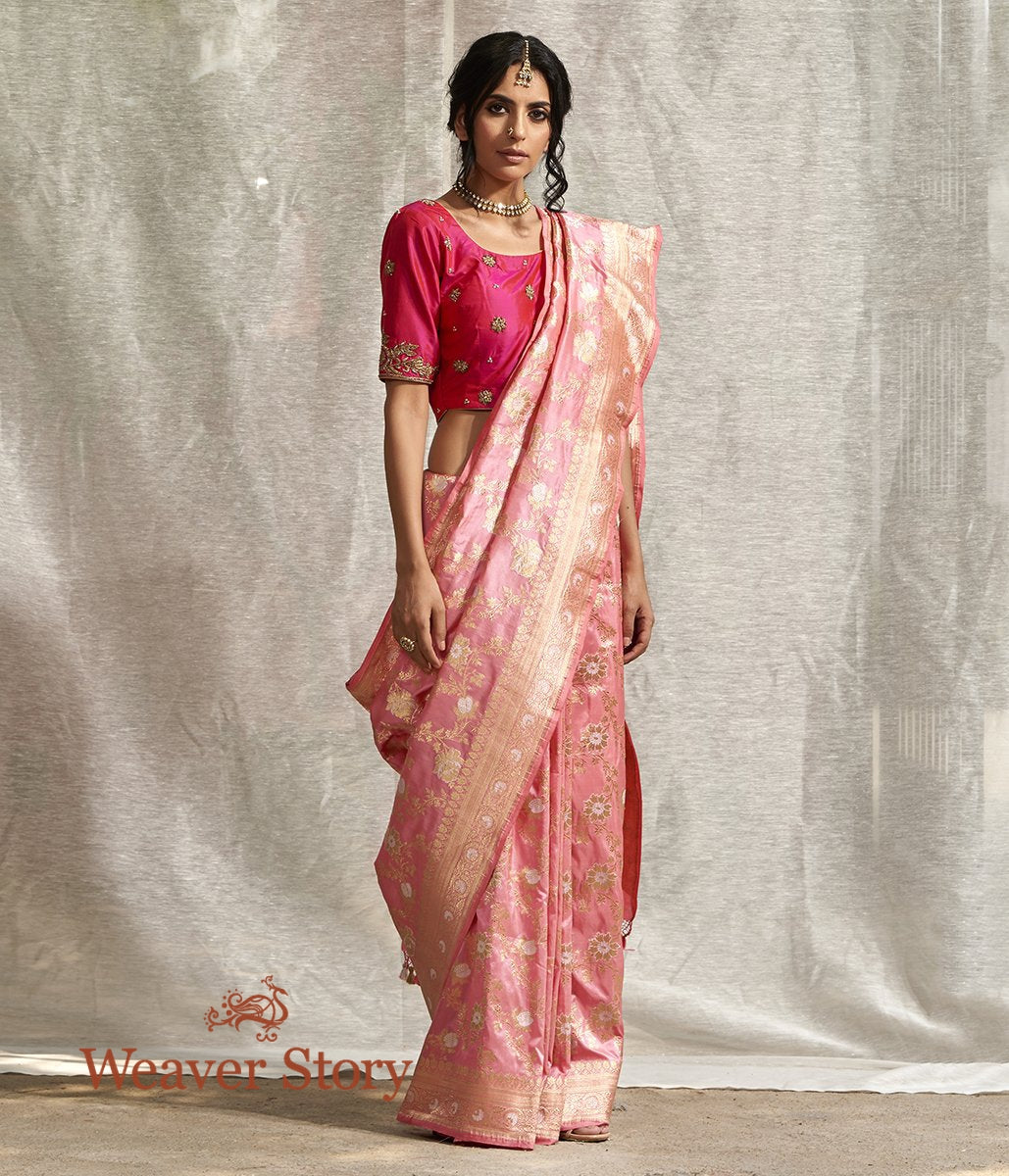 Handwoven_Rose_Pink_Banarasi_Jangla_Saree_with_Meenakari_WeaverStory_02