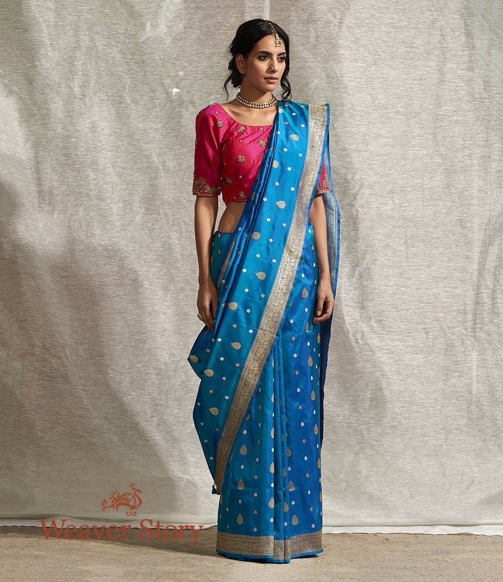 Handwoven_Blue_Banarasi_Saree_with_Kadhwa_Booti_with_Sona_Rupa_Zari_WeaverStory_02