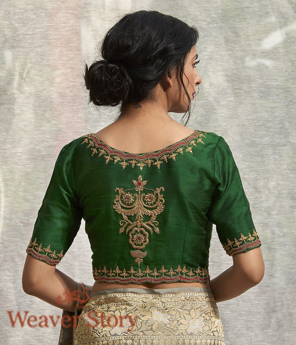 Bottle_Green_Scalloped_Zardozi_Blouse_with_Back_Boota_WeaverStory_03
