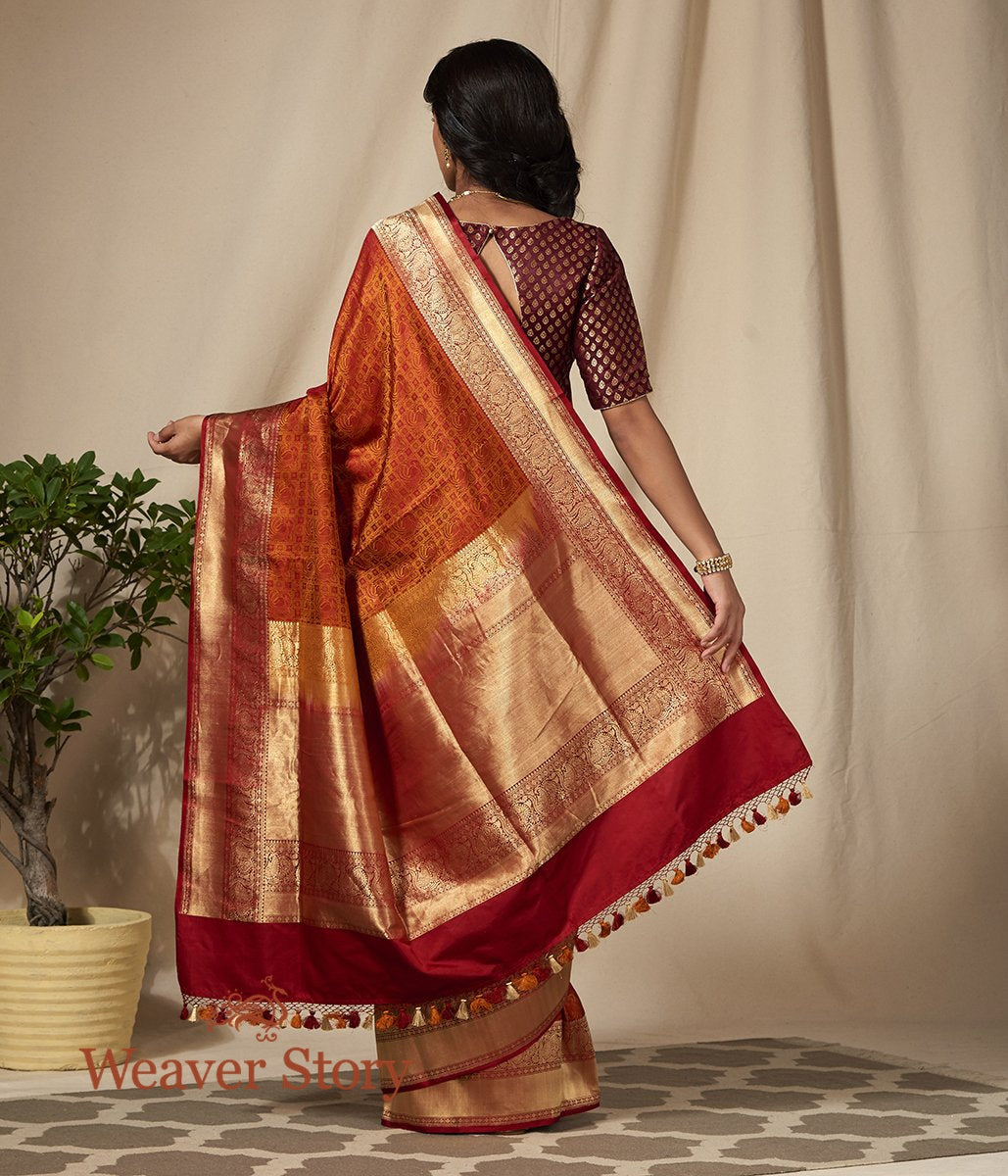 Handwoven_Mustard_and_Red_Jamawar_Saree_with_Woven_Bird_Motifs_WeaverStory_03