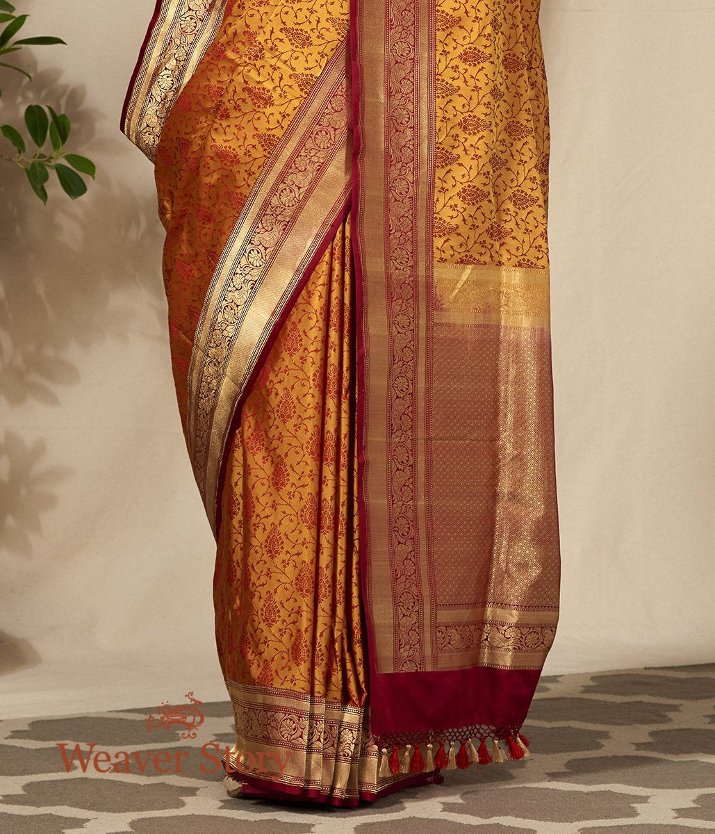 Handwoven_Red_and_Mustard_Banarasi_Tanchoi_Saree_with_Floral_Zari_Border_WeaverStory_04