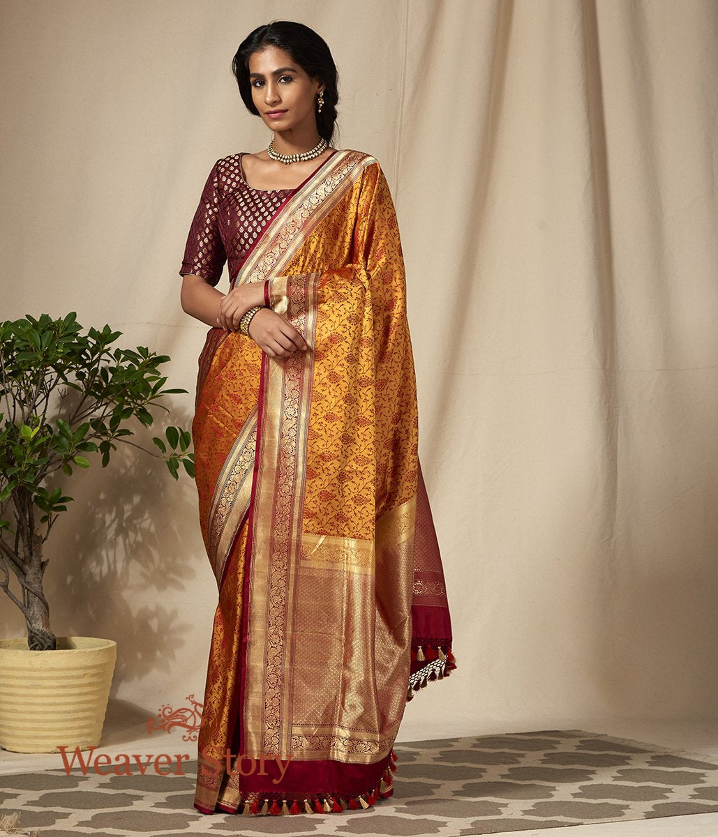 Handwoven_Red_and_Mustard_Banarasi_Tanchoi_Saree_with_Floral_Zari_Border_WeaverStory_02