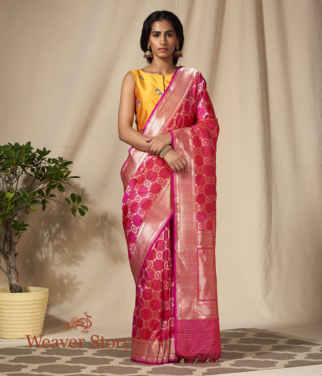 Handwoven_Pink_Banarasi_Tanchoi_Saree_with_Woven_Zari_Jaal_WeaverStory_02